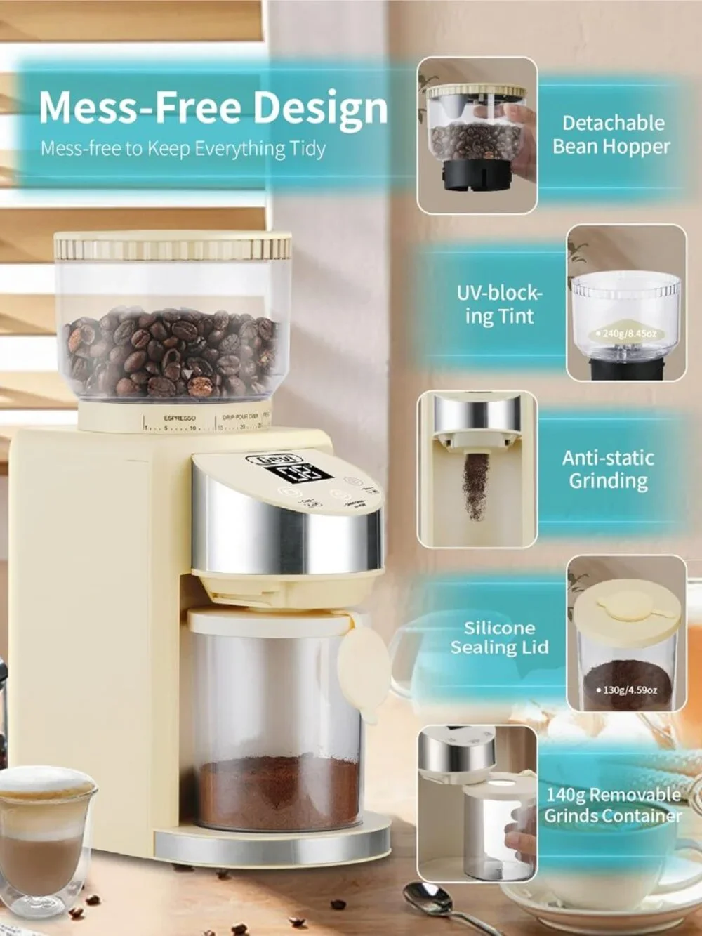 Gevi Burr Coffee Grinder, Adjustable Burr Mill with 35 Precise Grind Settings, - Picture 6 of 13